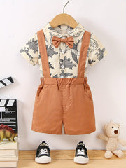 Baby Boys Preppy Style Outfit Graphic Shirt & Suspender Shorts