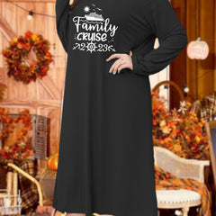 Casual Lounge Dress Plus Size Womens Long Sleeve Crew Neck Nightdress