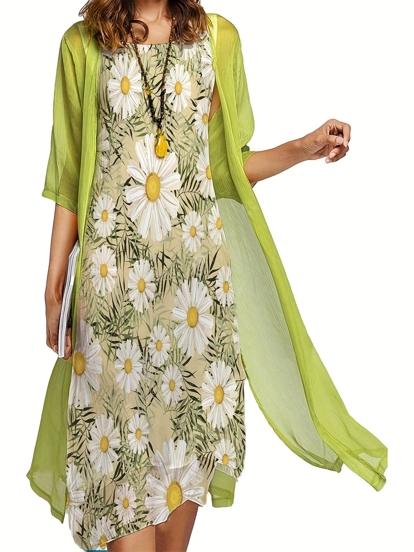 Daisy Print Tank Dress & Cardigan Set