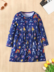 Girls Long Sleeve Cartoon Print Princess Dress