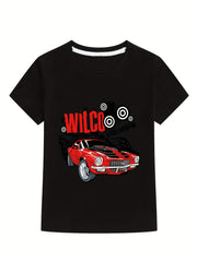 Boys Cartoon Car T shirt Cotton Short Sleeves Crew Neck