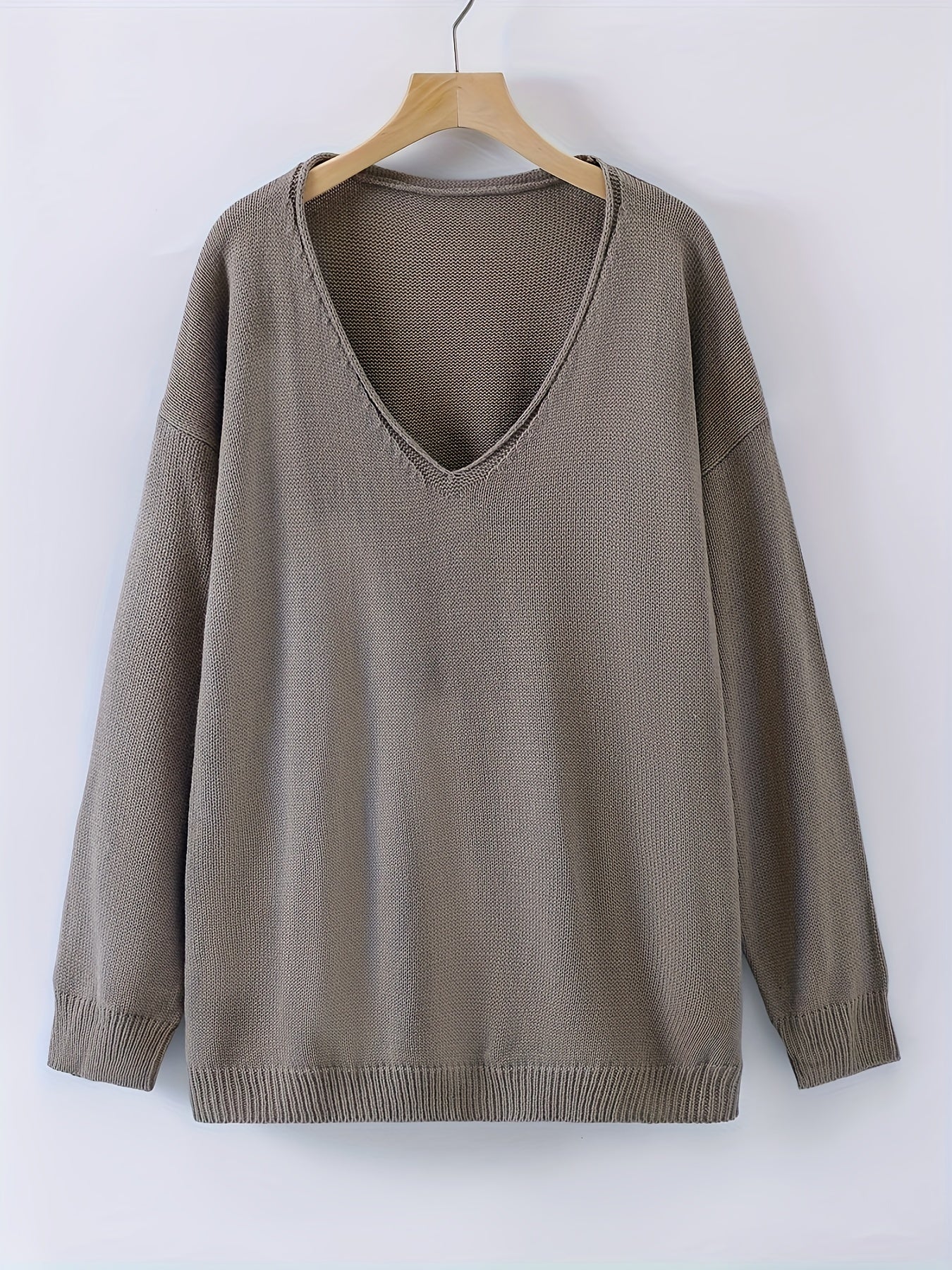 Casual Sweater Women's Plus Solid Long Sleeve V Neck Jumper