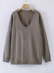 Casual Sweater Women's Plus Solid Long Sleeve V Neck Jumper