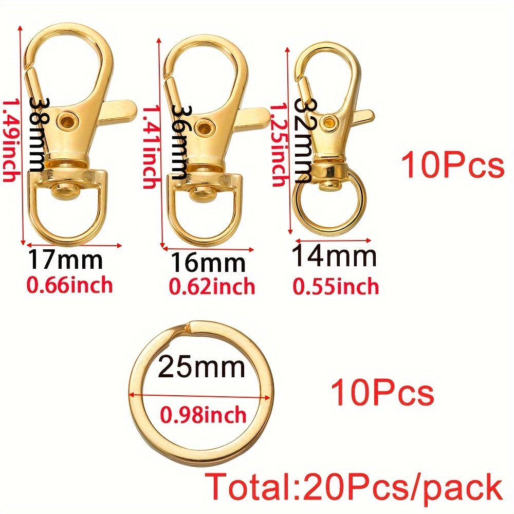 20Pcs Swivel Clasps Set Lanyard Snap Hooks Key Chain Rings Lobster Clasps