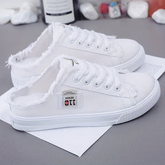 Women's Letter Patched Canvas Mules Sneakers