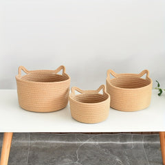 Cotton Thread Coffee Storage Basket Cat Ear Storage Box