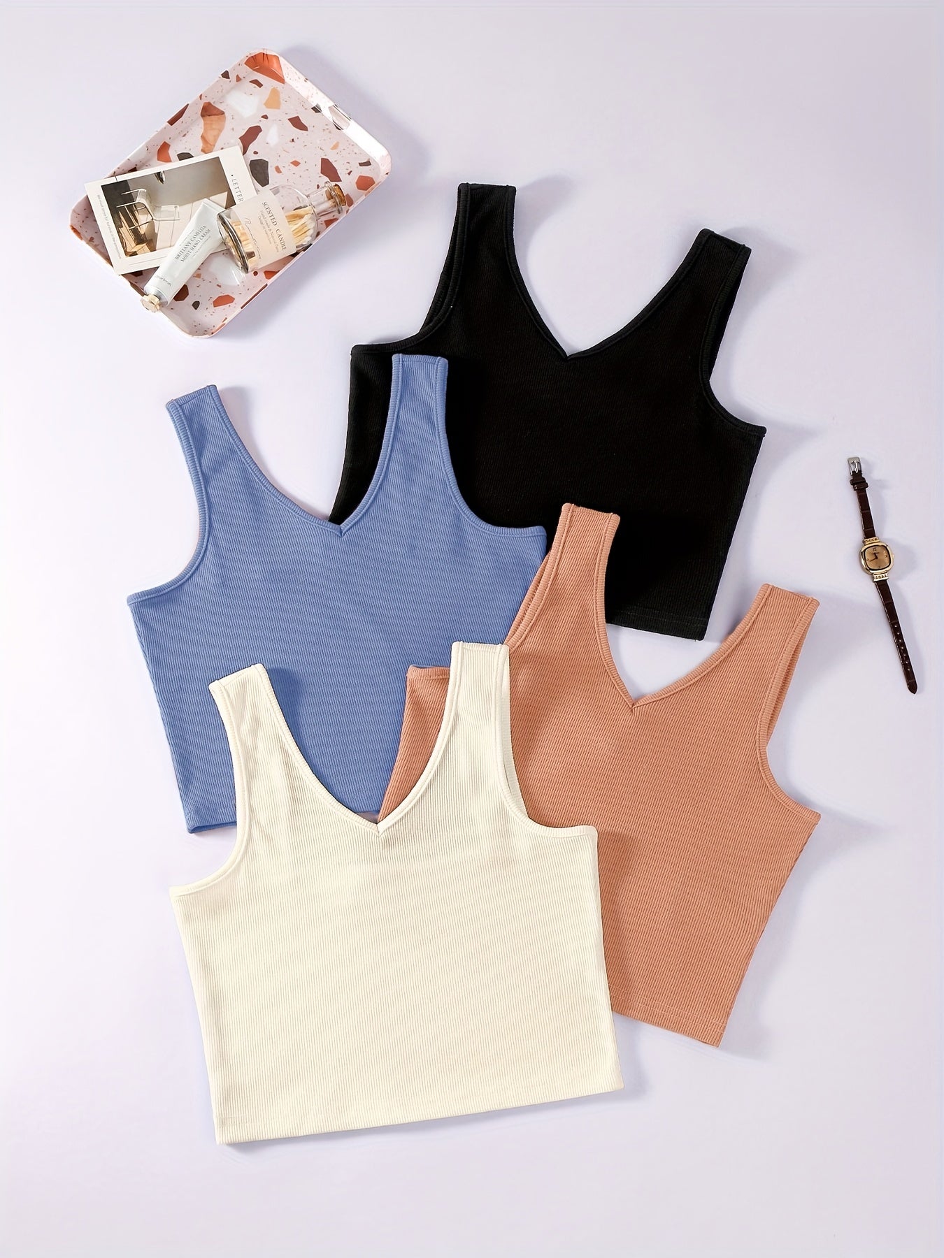 Basic V Neck 4pcs Tank Top Sleeveless Summer Tank Top Women's Clothing