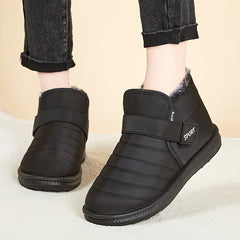 Waterproof Slip On Thermal Snow Boots Plush Lined Round Toe Flat Snow Shoes