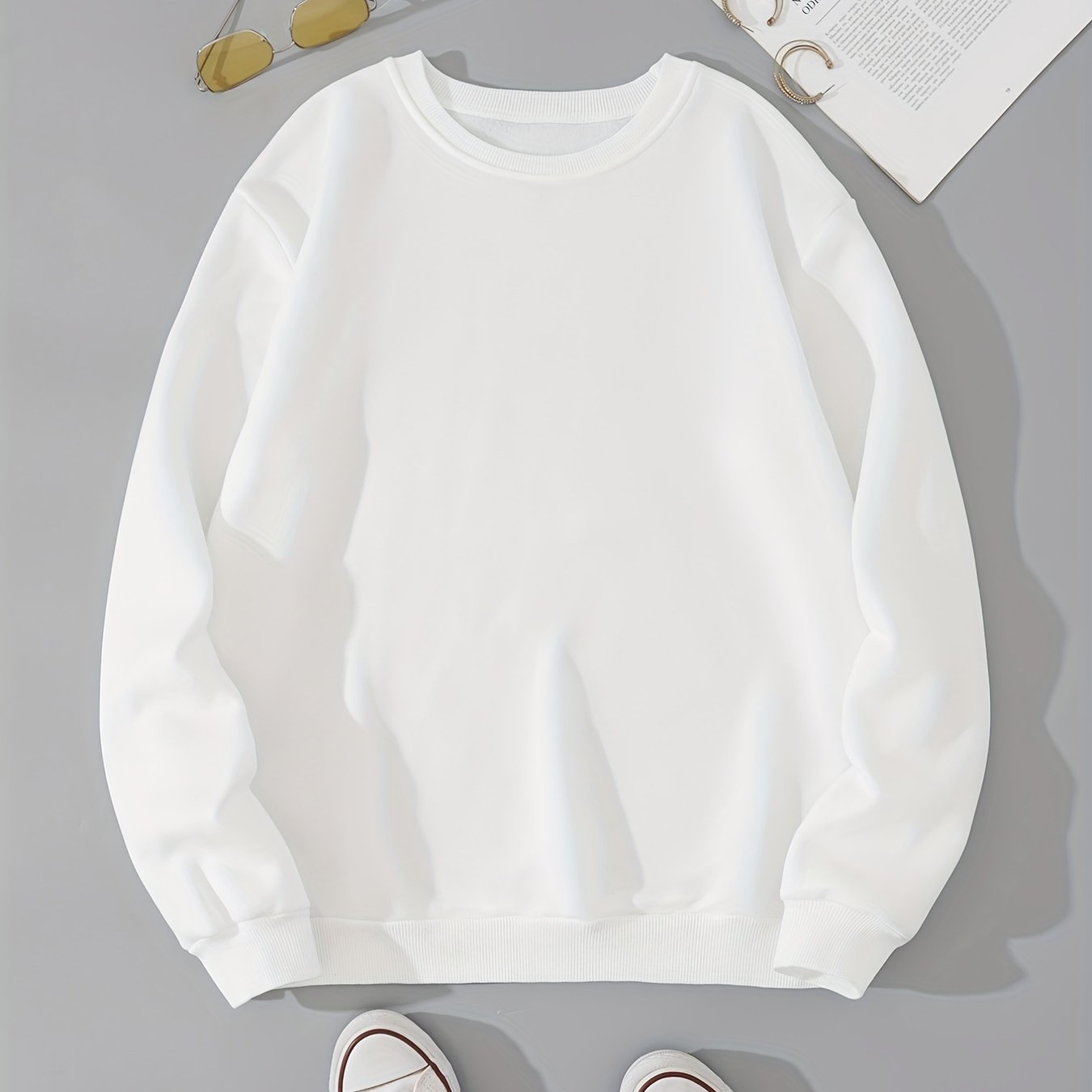 Women's Solid Pullover Sweatshirt Crew Neck Casual Long Sleeve