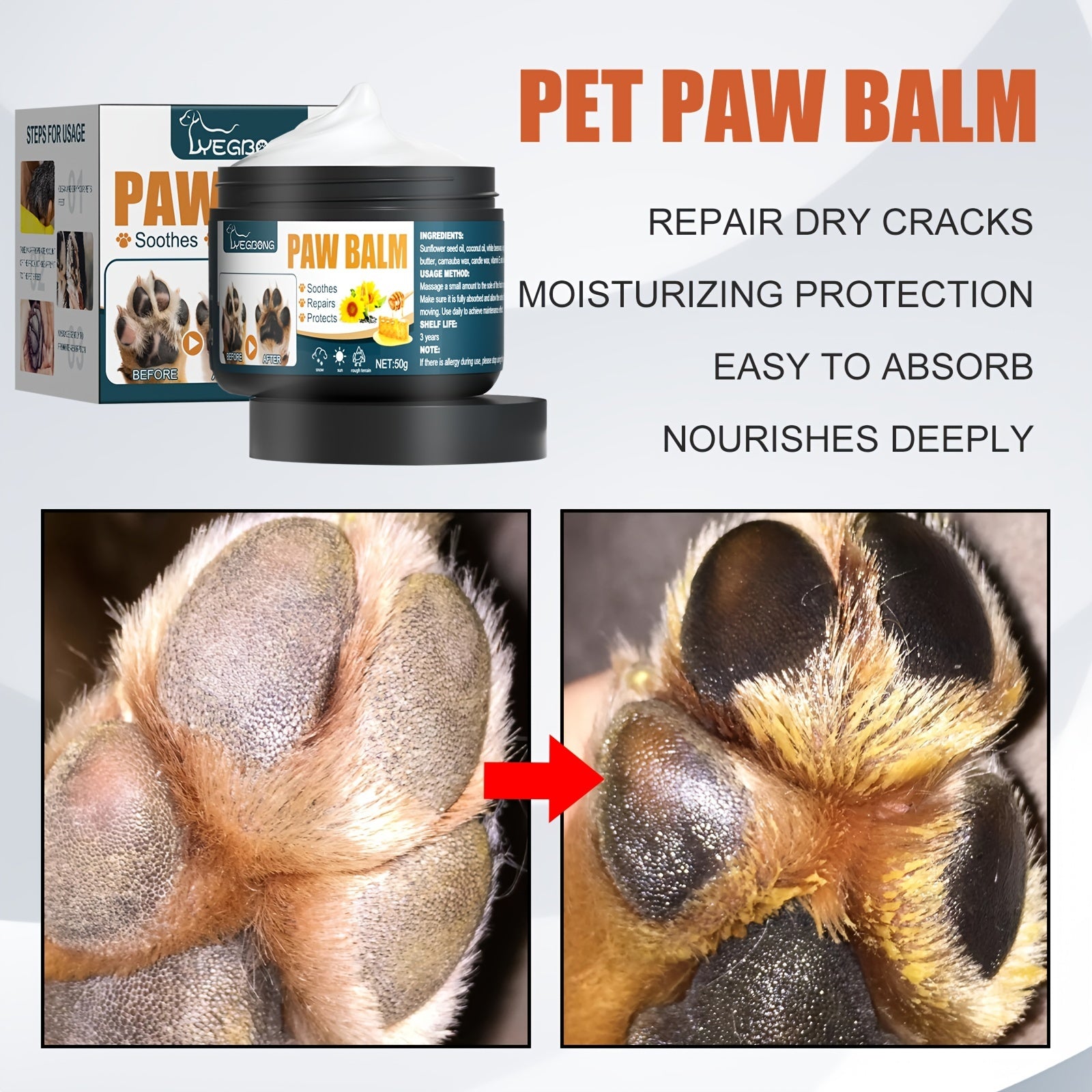 Pet Paw Cream for Dogs and Cats - Foot Protection Balm