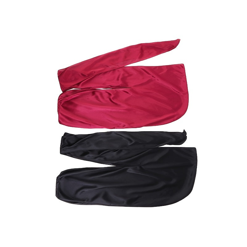 2pcs Wine Red Silk Bandage Pirate Hat Turban Hat Khaki Silky Durag