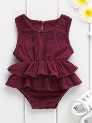 Newborn Sleeveless Romper Ruffles Crew Neck Bodysuit for Baby Girls