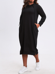 Solid Long Sleeve Hoodie Dress With Pockets