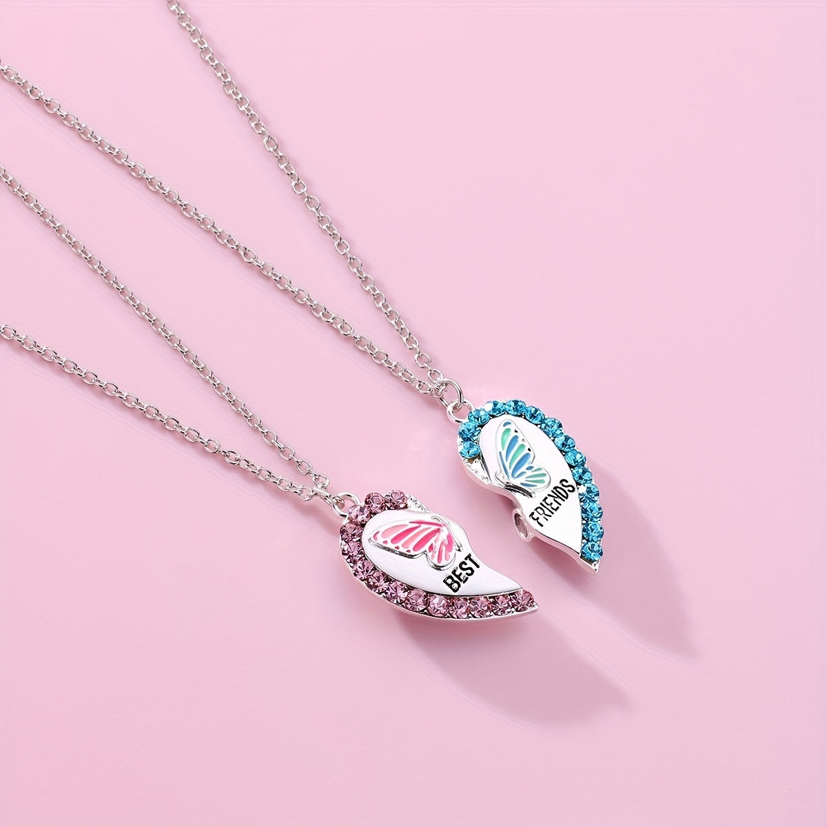 2pcs FRIENDS Heart Butterfly Magnetic Necklace For Toddler Girls BFF Gift