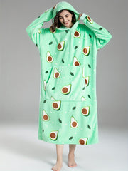 Avocado Pattern Hooded Fleece Nightgown