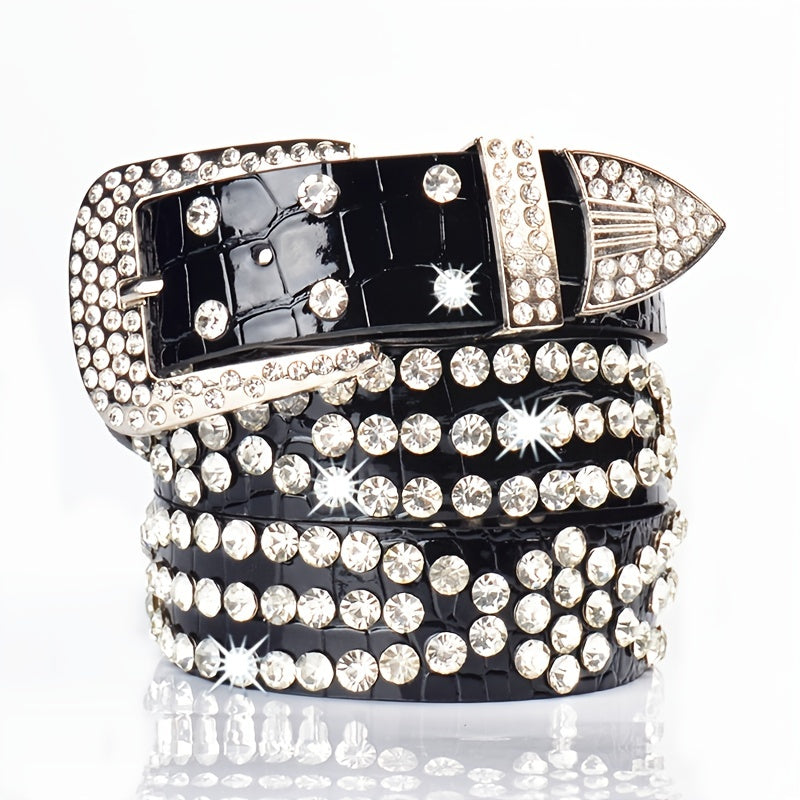 Rhinestone Belt Western Bling Studded PU Leather Belt For Jeans