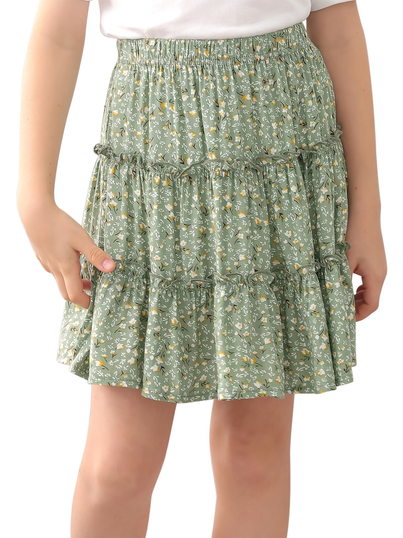 Girls Bohemian Layered Skirt Floral Print Summer Holiday