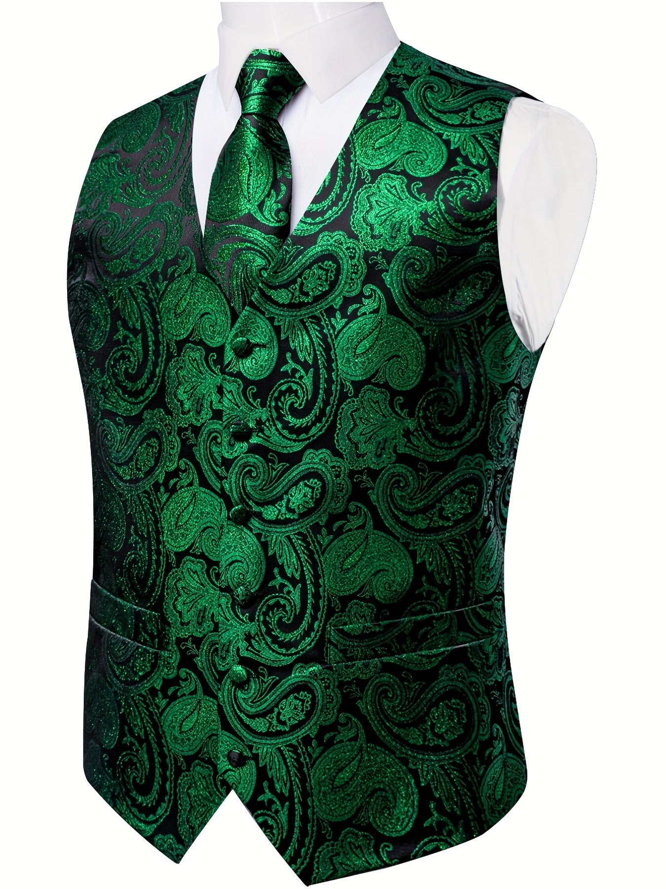 DiBanGu Mens Vest Silk Jacquard Woven Waistcoat Sleeveless Gilet