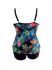 Boho Tankini Set Women's Plus Tropical Print Cami Top & Shorts Swimsui