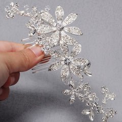 Silvery Flower Bridal Hair Comb - Wedding Accessories
