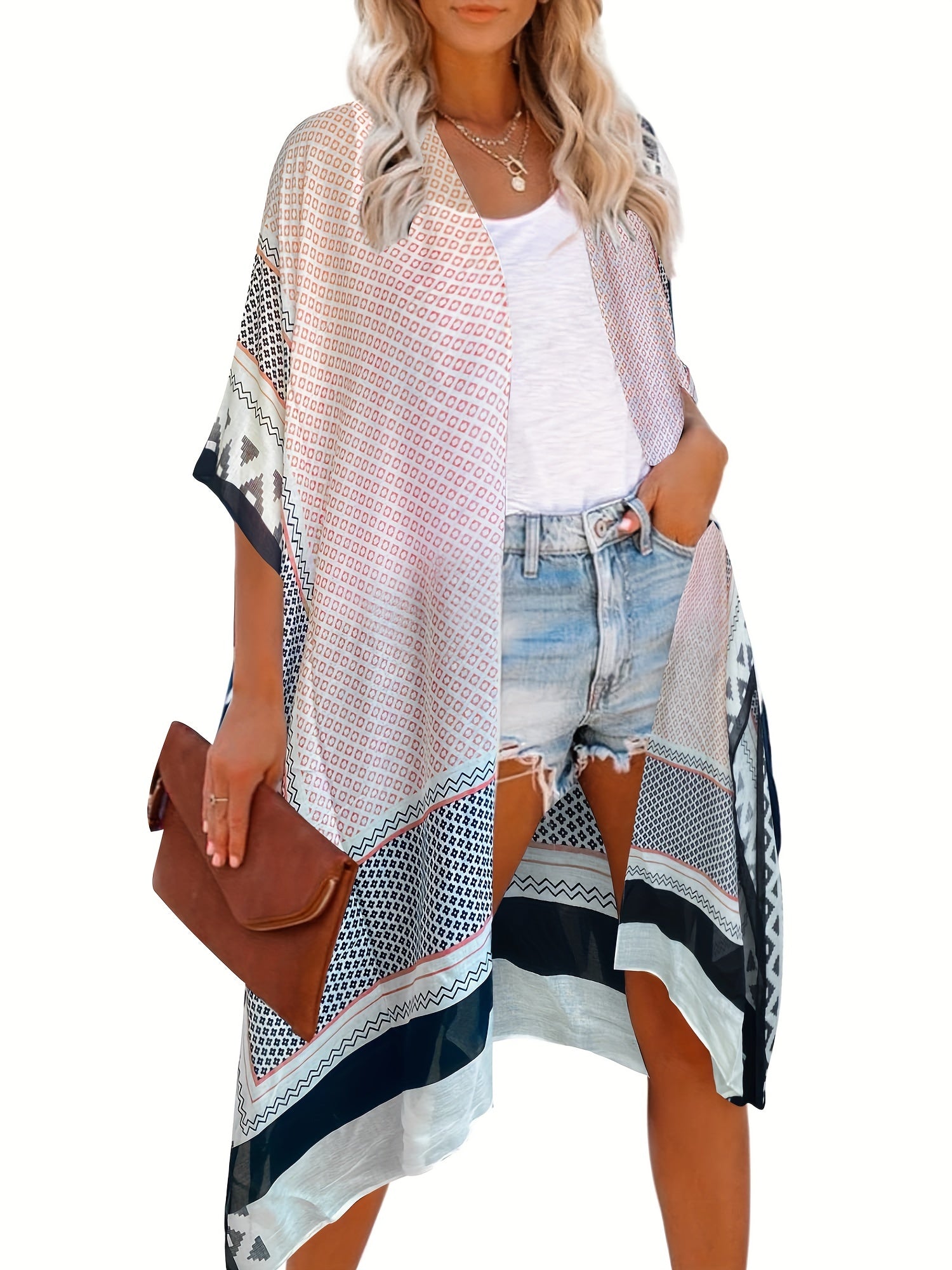 Stripes Print Side Split Tassel Cardigan Cover Up Boho Style Kimono Beach Coveru