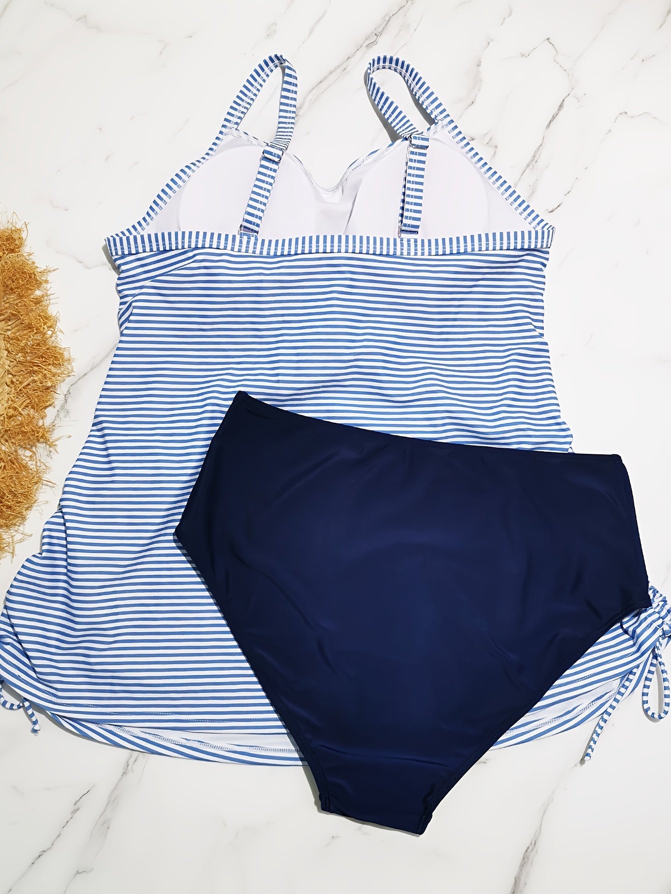 Striped Print Lace Up Tankini Set