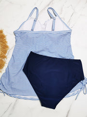 Striped Print Lace Up Tankini Set