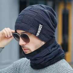 Men's Winter Knitted Woolen Hat & Warm Scarf Set