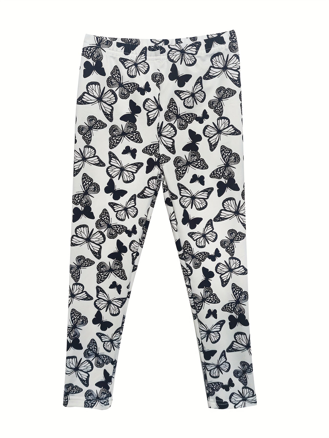 4pcs Girls' Full Print Stretch Skinny Legging Pants Butterfly Floral Print