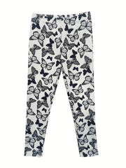 4pcs Girls' Full Print Stretch Skinny Legging Pants Butterfly Floral Print