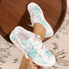 Floral & Leaf Print Canvas Sneakers Low Top Comfy Walking Shoes