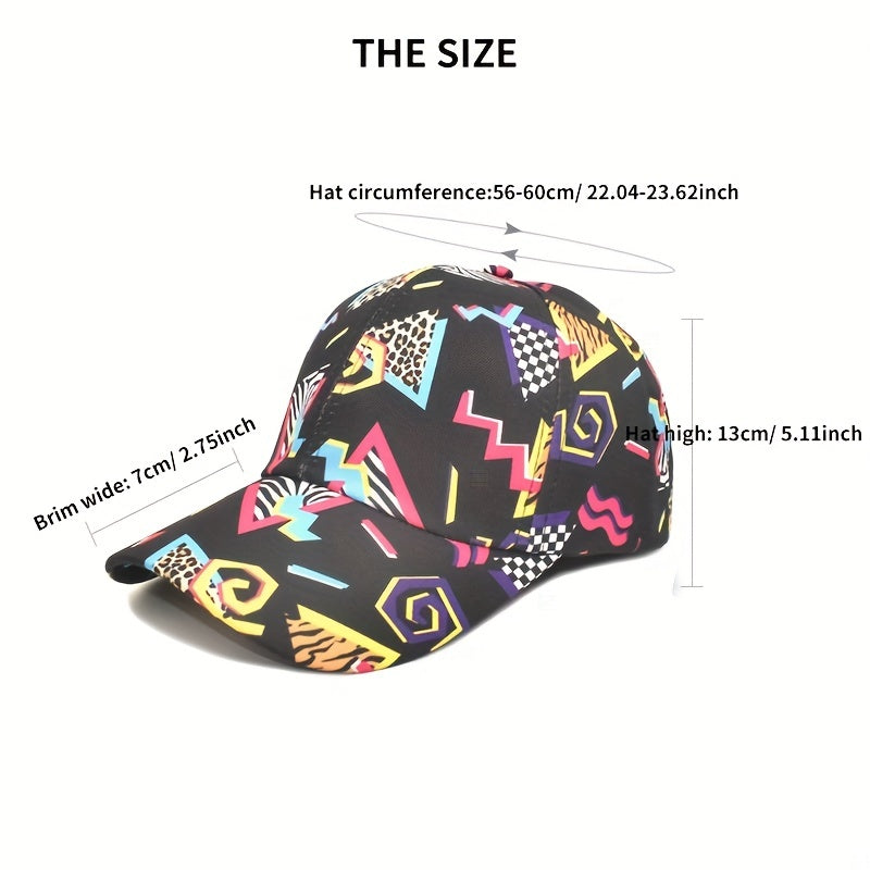 Vintage Geometric Graffiti Print Baseball Cap 80s Unisex Hip Hop Dad Hat
