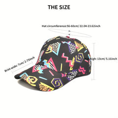 Vintage Geometric Graffiti Print Baseball Cap 80s Unisex Hip Hop Dad Hat