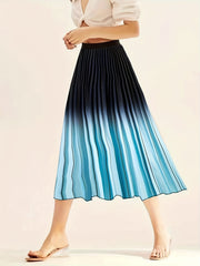 Ombre Elastic Waist Pleated Maxi Skirt