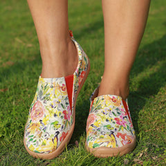 Women's Floral Printed Slip-On Canvas Shoes Low Flat Casual Comfy Travel Shoes