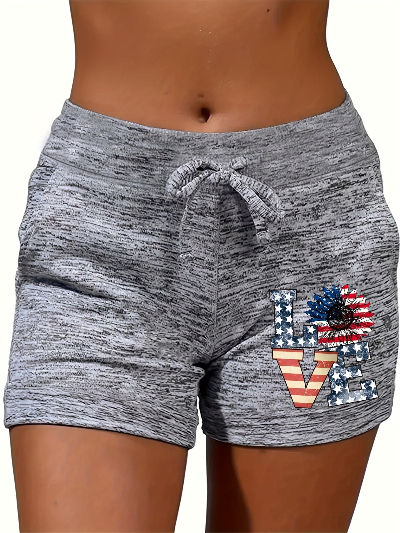 Love Print Drawstring Shorts for Women