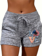 Love Print Drawstring Shorts for Women