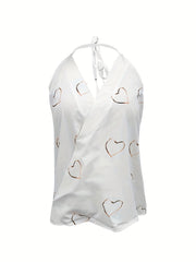 Heart Print Halter Neck Top Sexy V neck Backless Halter Top