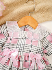 Baby Girls Plaid Dress with Puffy Sleeves and Bow