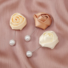 3pc Rose Flower Pins Faux Pearl Scarf Fixed Buckle Hijab Pins Brooches