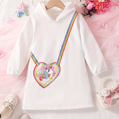 Unicorn Hooded Dress Toddler Kids Clothing
