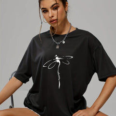 Dragonfly Graphic Casual Loose Sports Top Women's Summer Tops