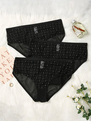 3 Pack Plus Size Romantic Panties Set Women's Plus Argyle Pattern Mesh Panties
