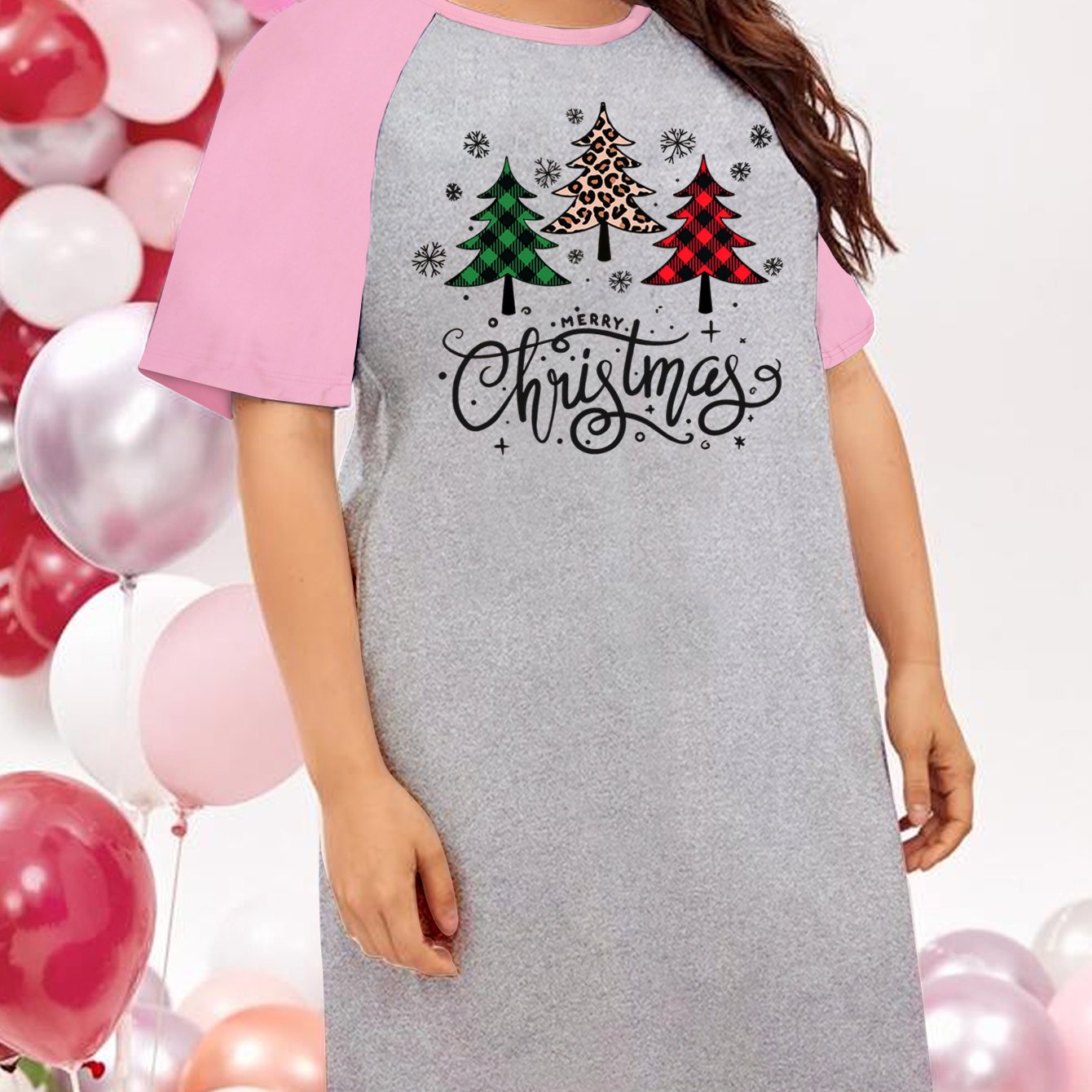 Christmas Nightdress Women's Plaid Christmas Tree & Snowfl