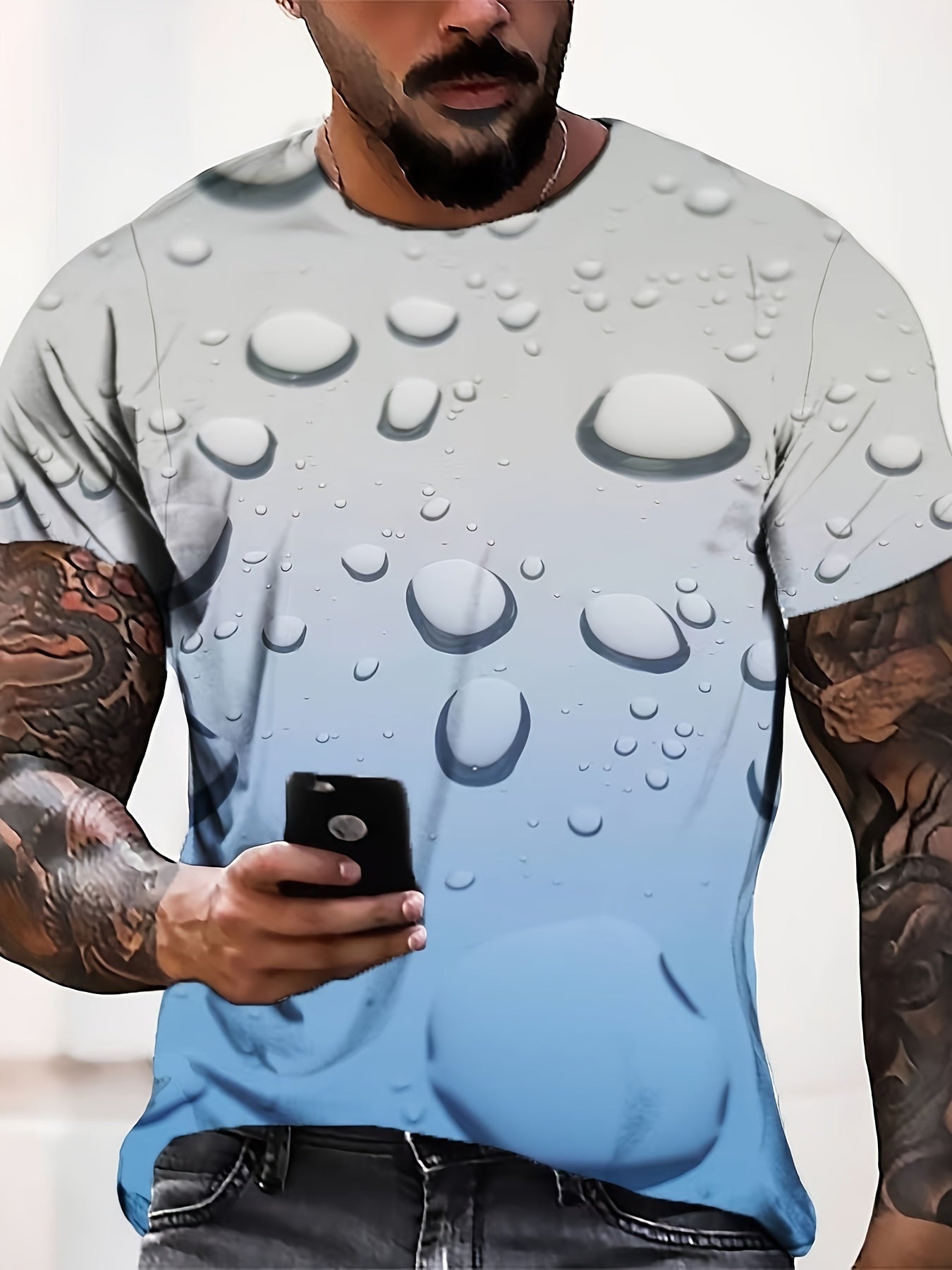 Water Drop 3D Pattern Print Men's Gradient Short Sleeve T shirt