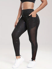 Star Print Mesh High Stretch Yoga Leggings With Pocket