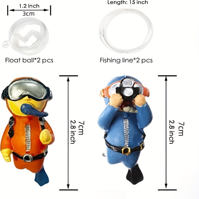 2 Pack Little Diver Aquarium Decorations for Fish Tanks