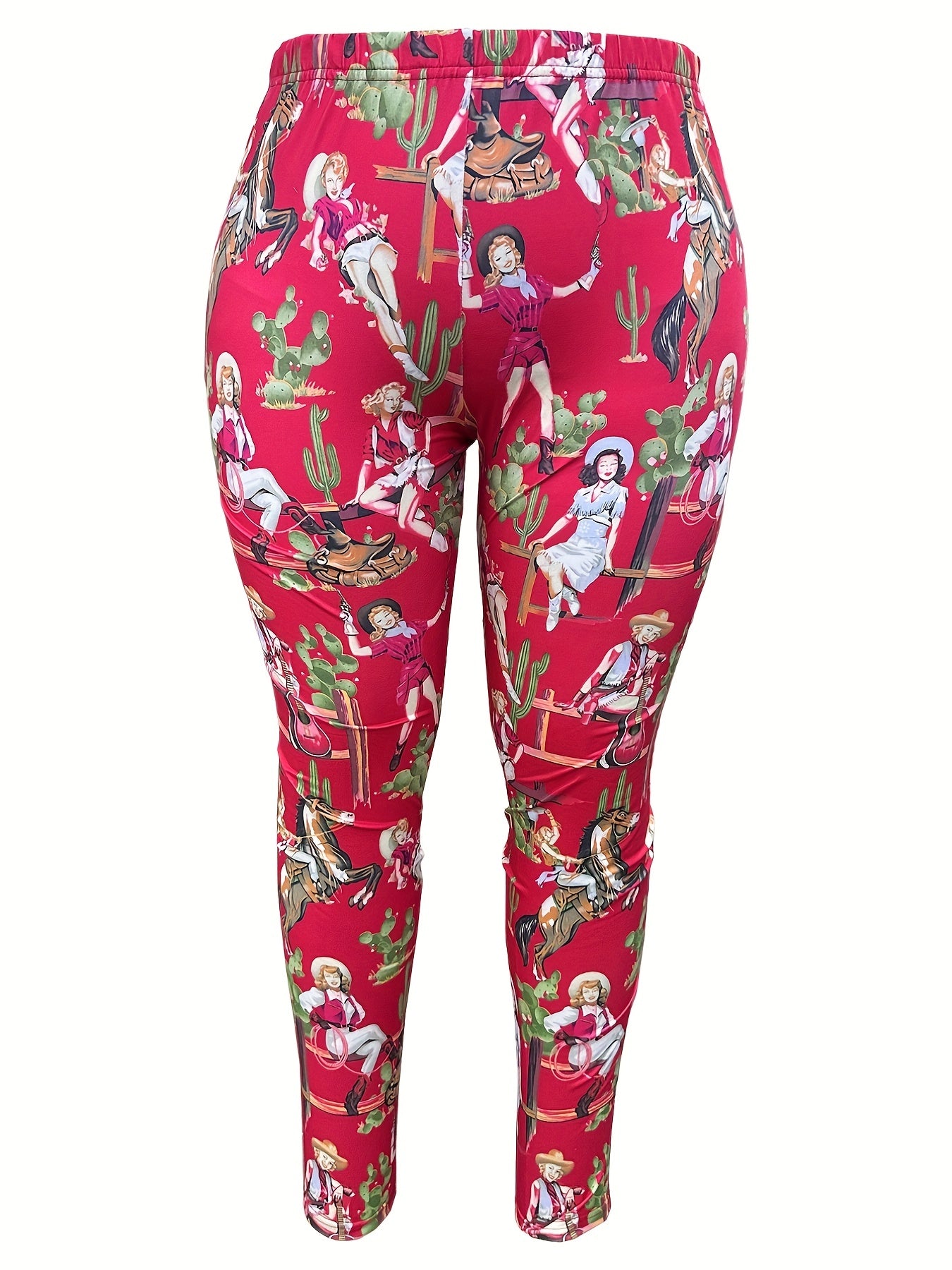 Women's Plus Cartoon Figure Print High Rise Stretchy Skinny Leggings