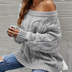 Solid Cable Off Shoulder Sweater