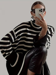 Y2K Striped Turtle Neck Sweater